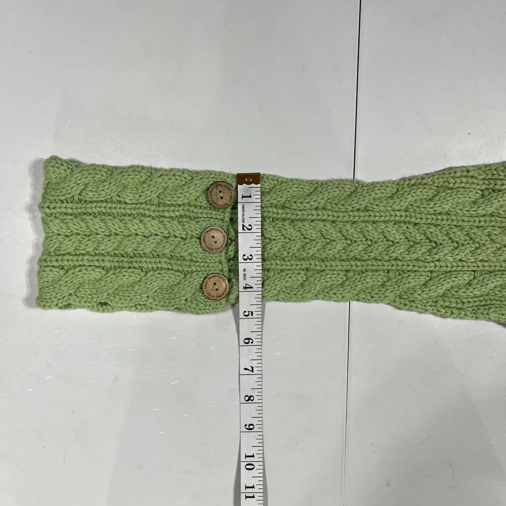 Aran Traditions Preppy Green Cable Knit Scarf Button Winter Wrap Fisherman
